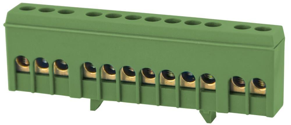 Шина нульова E.NEXT e.bsi.pro.1.12 мідь у корпусному ізоляторі на DIN-рейку 12 отворів 6х9 мм Зелений (p0650015)