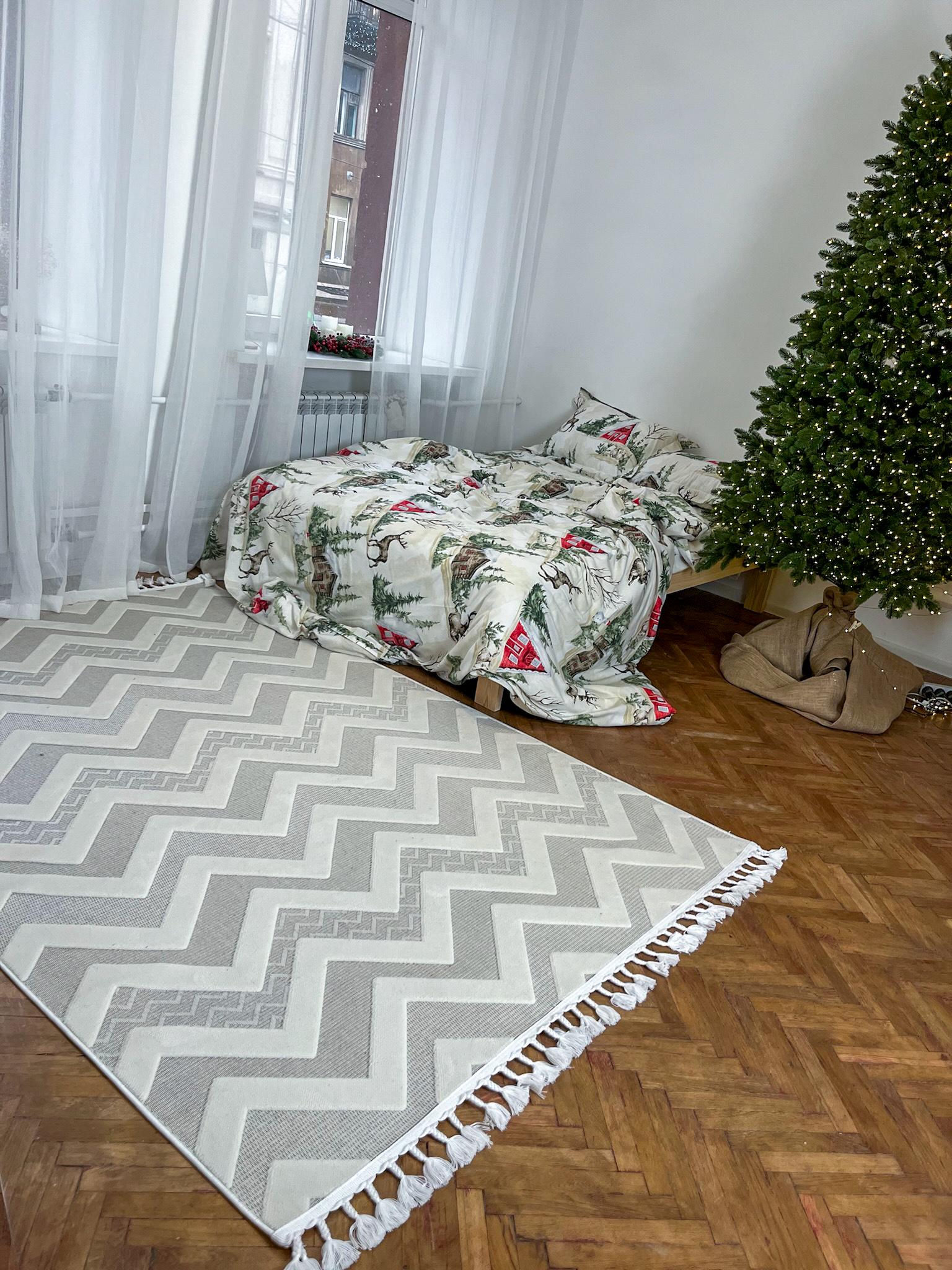 Килим прямокутний з геометричним дизайном 120х180 см Молочний