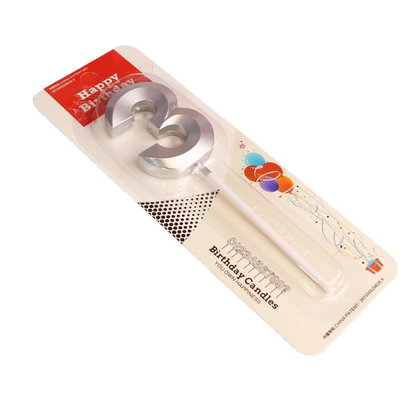 Свічка для торта цифра "3" Сріблястий (16035)