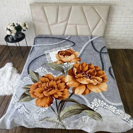 Покрывало плюшевое велюровое Цветы евро 200х240 см Серый (П4К-al-cap-pled-0010)
