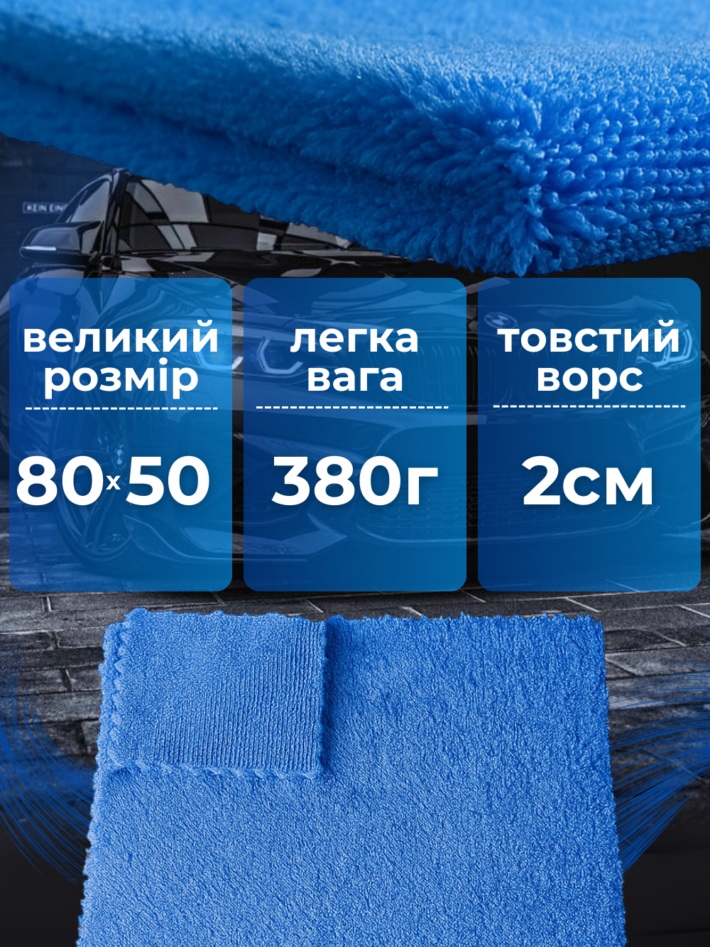 Серветка автомобільна JoyPro car microfiber 80x50 см Синій (3bc44a5a) - фото 3