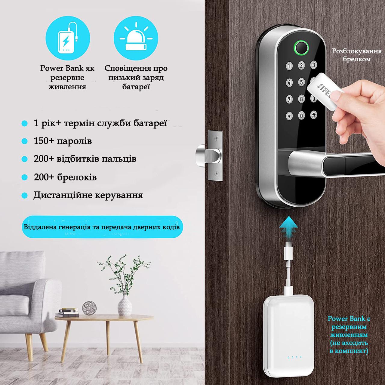 Замок дверей розумний з відбитком пальців біометричний електроз клавіатурою паролем ключами та картами - фото 3 Замок дверей розумний з відбитком пальців біометричний електроз клавіатурою паролем ключами та картами - фото 3