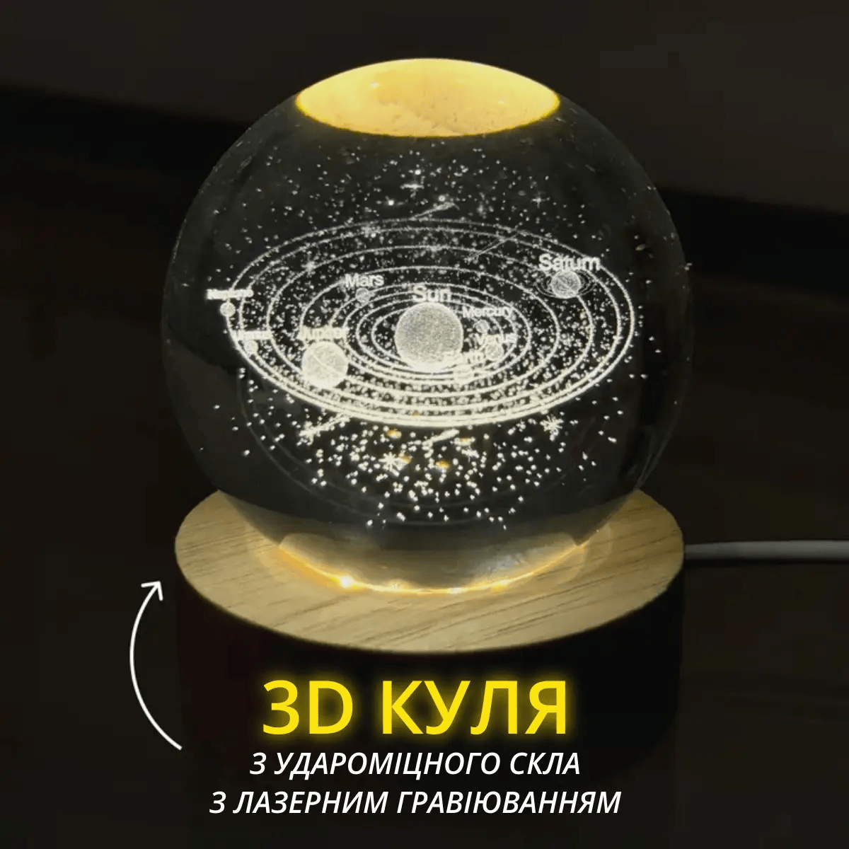 Ночник сфера солнечная система 3D от USB Теплый свет - фото 2