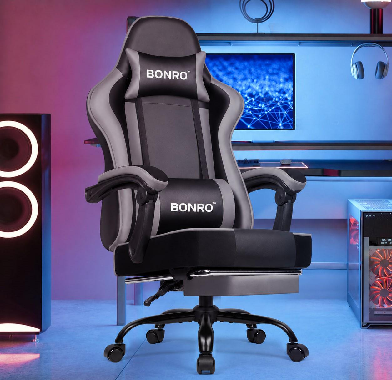 Кресло офисное с подставкой для ног Bonro B-059 Серый (6957)