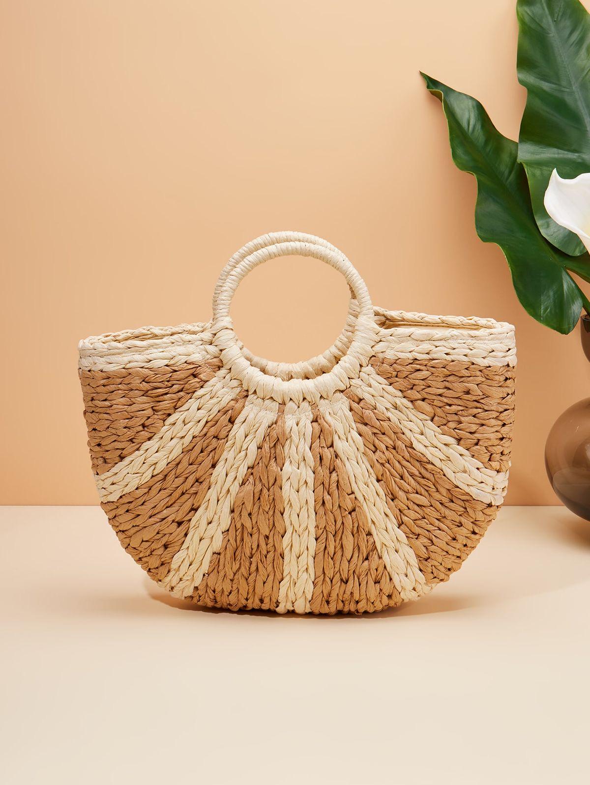 Сумка-корзинка соломенная COMBY с подкладкой и круглыми ручками Бежевый