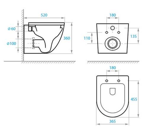 Комплект подвесного унитаза с крышкой Koller Pool Round Rimless Tornado и инсталляции Koller Pool с клавишей 3в1 матовый Черный (RN-0520-RQ-MB/KP-112-001/KP-226-017) - фото 5