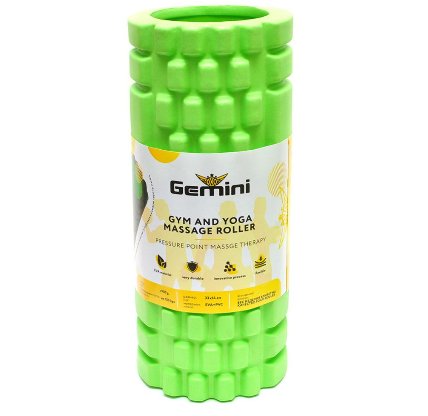 Масажний ролик для йоги Gemini 33х14 см Зелений (G0001GR) Масажний ролик для йоги Gemini 33х14 см Зелений (G0001GR)