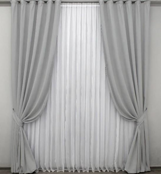 Штори у вітальню/спальню SPARTA мікровелюр 1,5х2,85 м 2 шт. Світло-сірий (1197ш) - фото 1