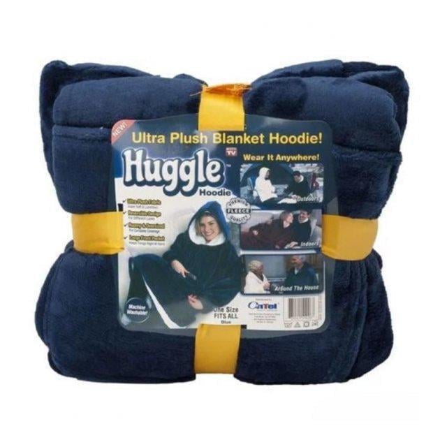 Плед з рукавами HuggleHoodie двухсторонний с капюшоном Oversize Синий (5697271)