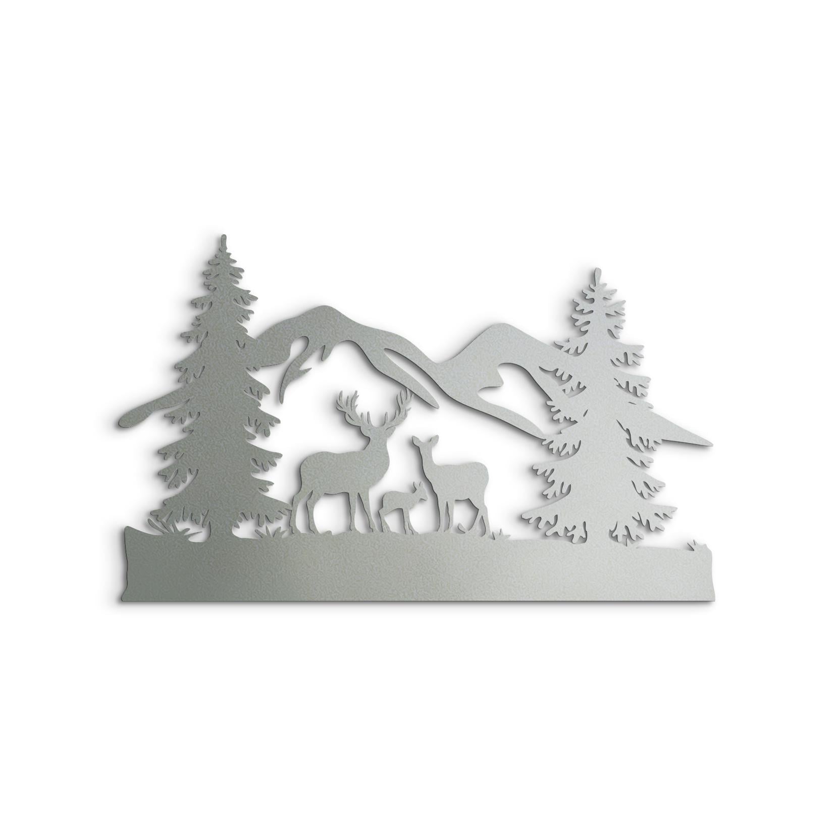 Декоративне панно з дерева Woodyard Сім'я Оленів 40x25 см Срібний (0089mSilver16)