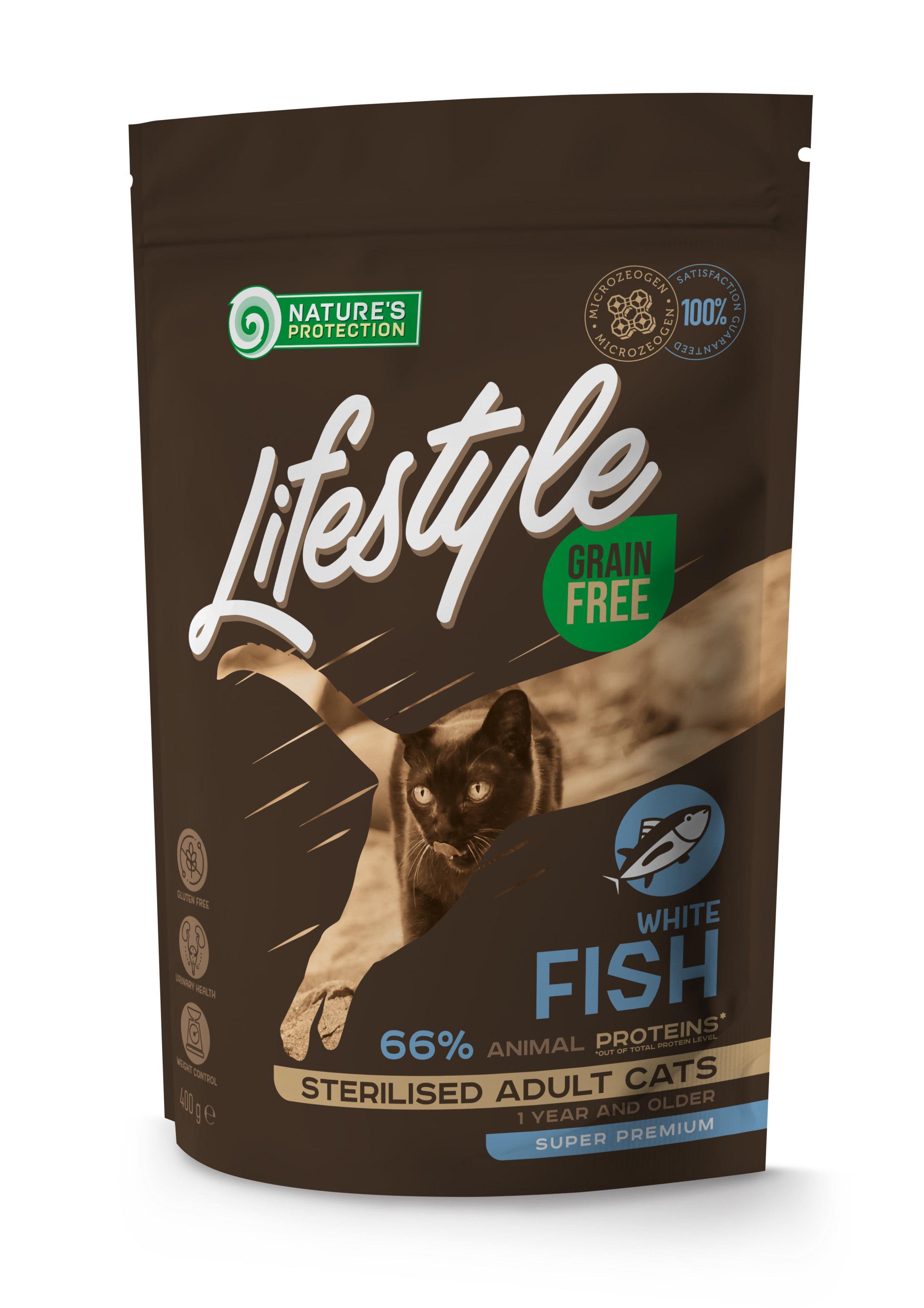Корм сухий Nature's Protection Lifestyle Grain Free White Fish Sterilised Cat з білою рибою для стерилізованих котів 0,4 кг (NPLS45801) - фото 1 Корм сухий Nature's Protection Lifestyle Grain Free White Fish Sterilised Cat з білою рибою для стерилізованих котів 0,4 кг (NPLS45801) - фото 1