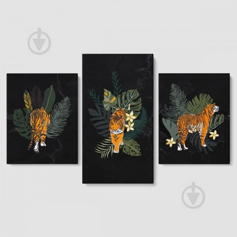 Модульная картина из трех частей Malevich Store 96x60 см Тигры (MK322024)