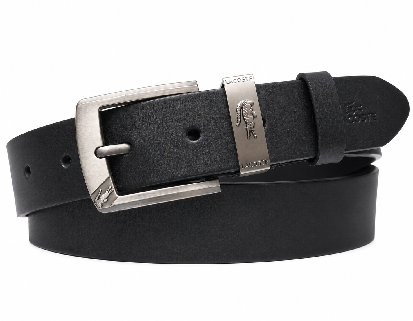 Ремінь чоловічий шкіряний в стилі Lacoste в коробці 125 см Чорний (37017578)