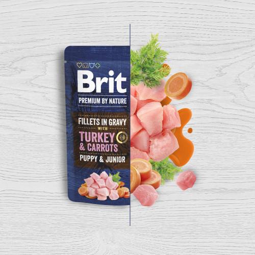 Корм вологий Brit Premium Fillets in Gravy Turkey & Carrots Puppy для цуценят малих порід філе в соусі індичка та морква 85 г - фото 2 Корм вологий Brit Premium Fillets in Gravy Turkey & Carrots Puppy для цуценят малих порід філе в соусі індичка та морква 85 г - фото 2