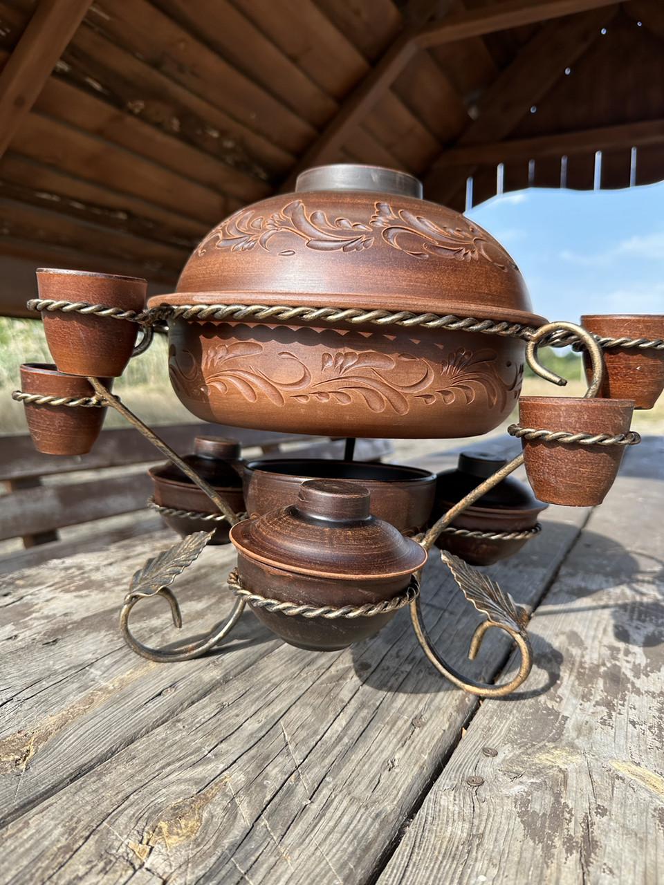 Підставка для підігріву м'яса Глинка із соусницями та чарками 3,5 л