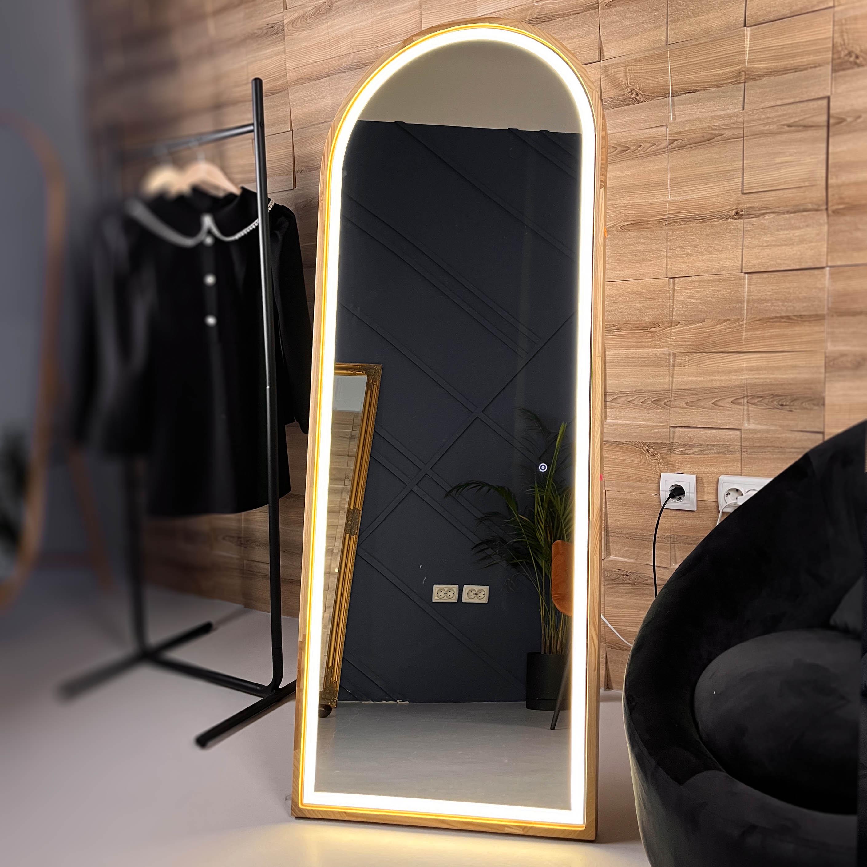 Підлогове дзеркало ростове арка Luxury Wood Natural Oak дерев’яне з LED-підсвіткою 170x70 см Дуб