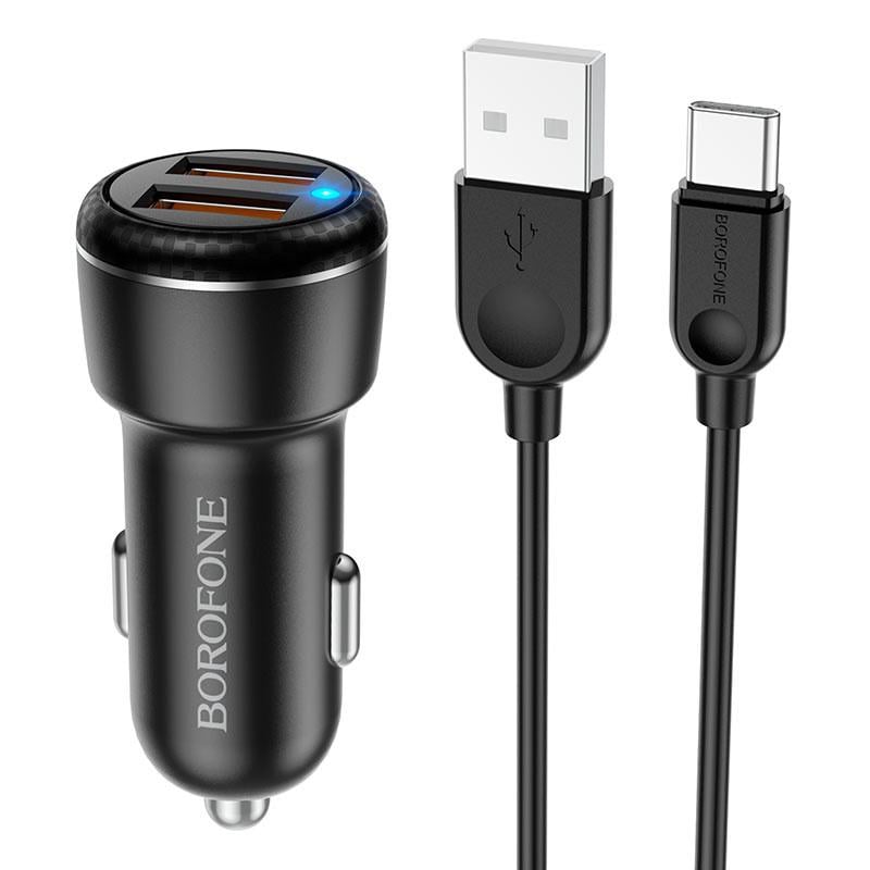 Автомобільний зарядний пристрій Borofone BZ17 QC3.0 2USB/3A/Type-C Чорний (00000055341_1)