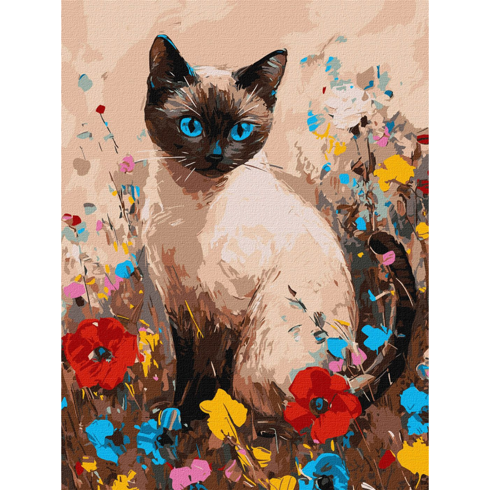 Картина за номерами Ideyka Кішечка в квітах 30х40 см (KHO6694)