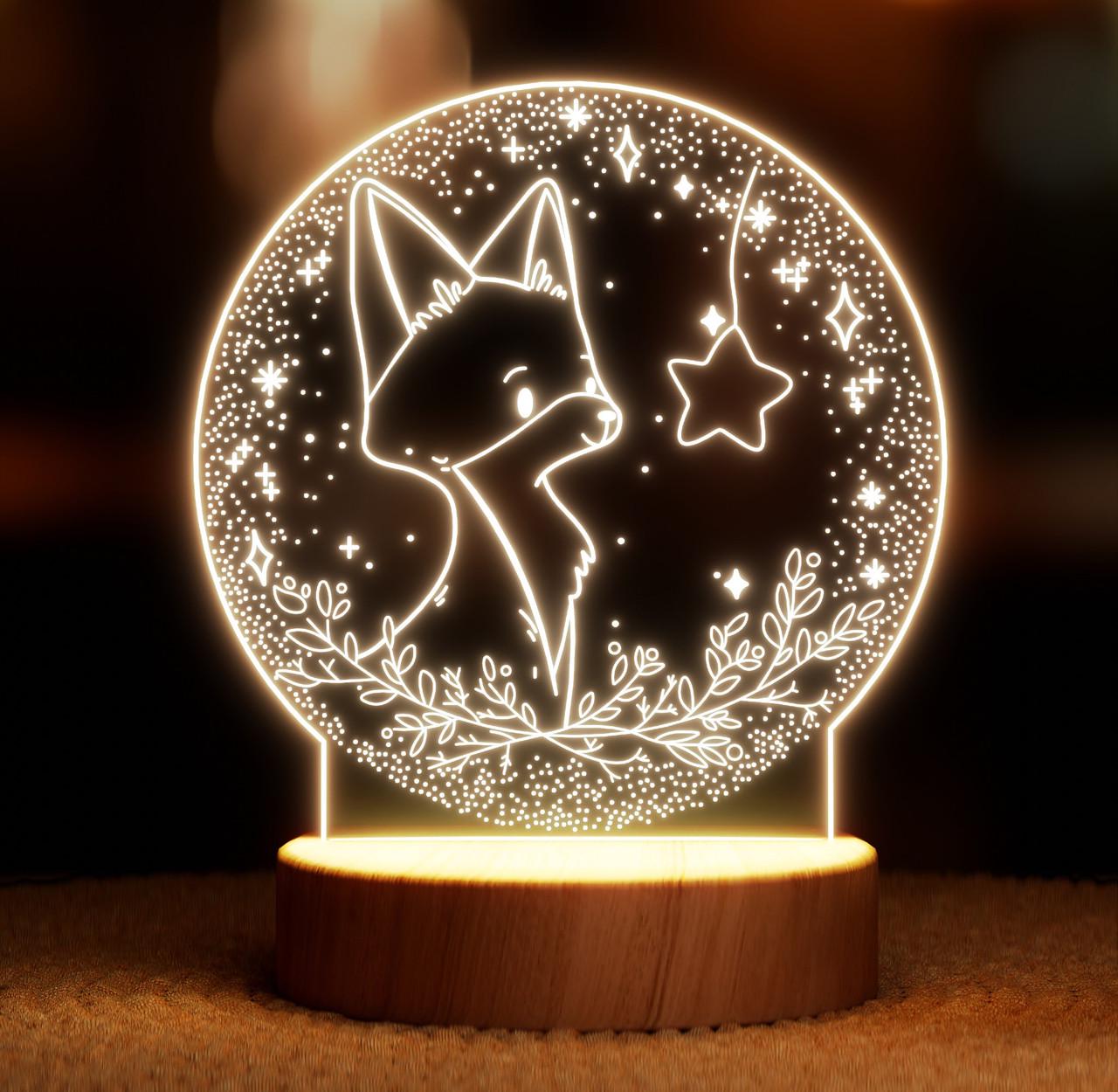 Ночник-светильник Lampic Лисенок с гирляндой USB дерево/акрил 15х17 см Желтый (32377400)