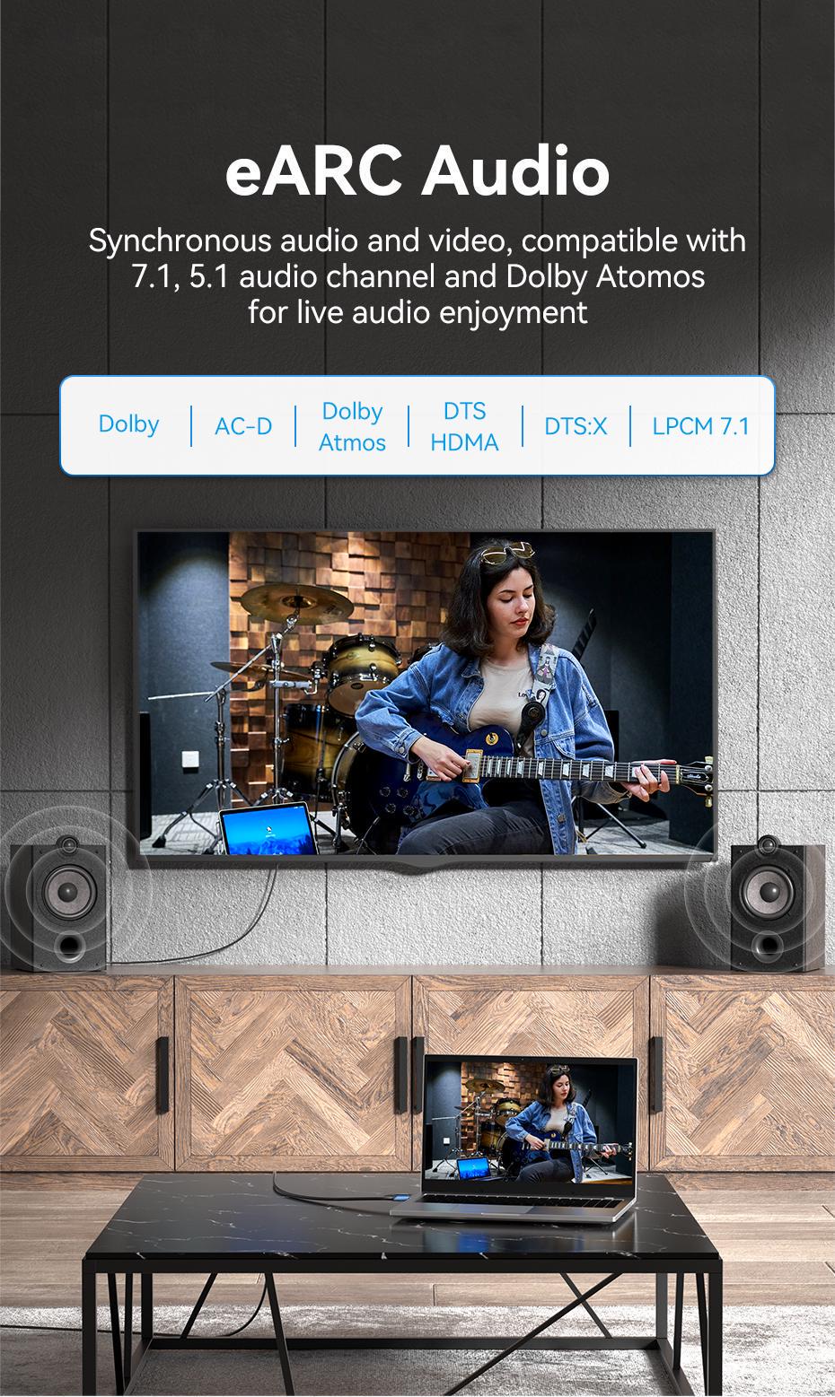 Кабель Vention HDMI 2.1 8K 60Hz 4K 120Hz 2K 144Hz 1080p 160Hz eARC, 12 біт, 48 Гбіт/с 1 м Чорний (ALGLF) - фото 11