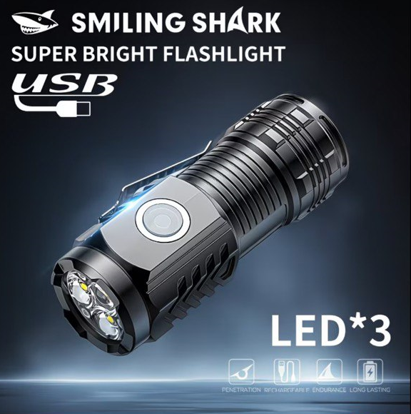 ᐉ LED-фонарь аккумуляторный Shark Smiling USB тактический ручной