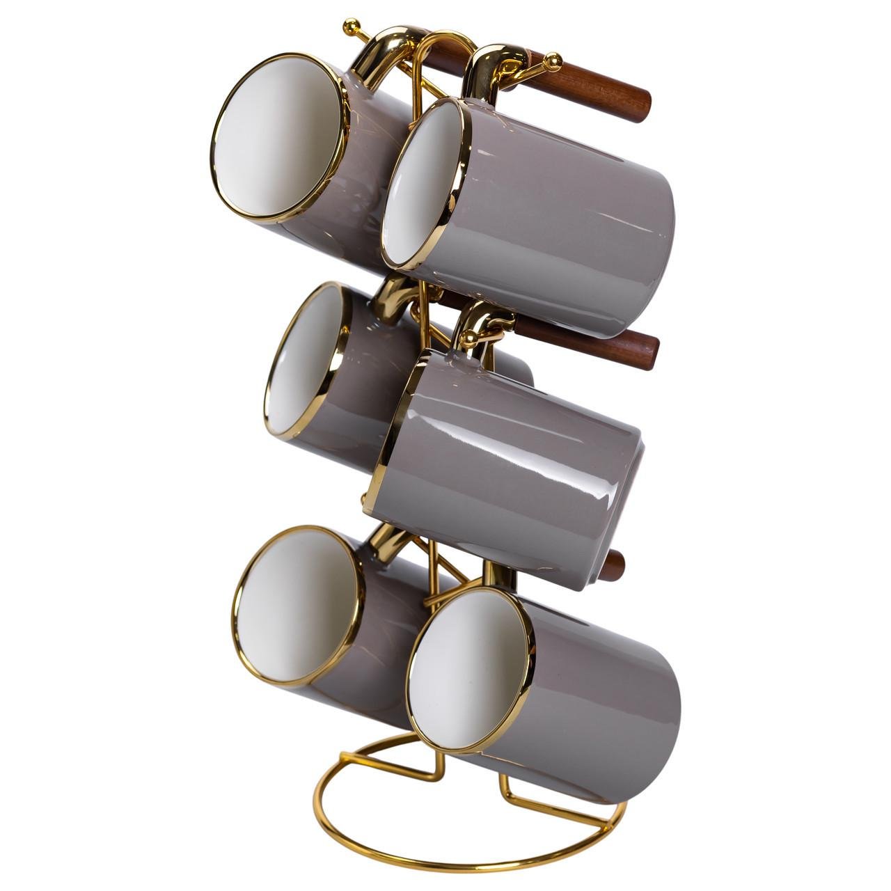 Набір чашок на металевій підставці 6 шт. по 400 мл Сірий (HP-26-12) - фото 5