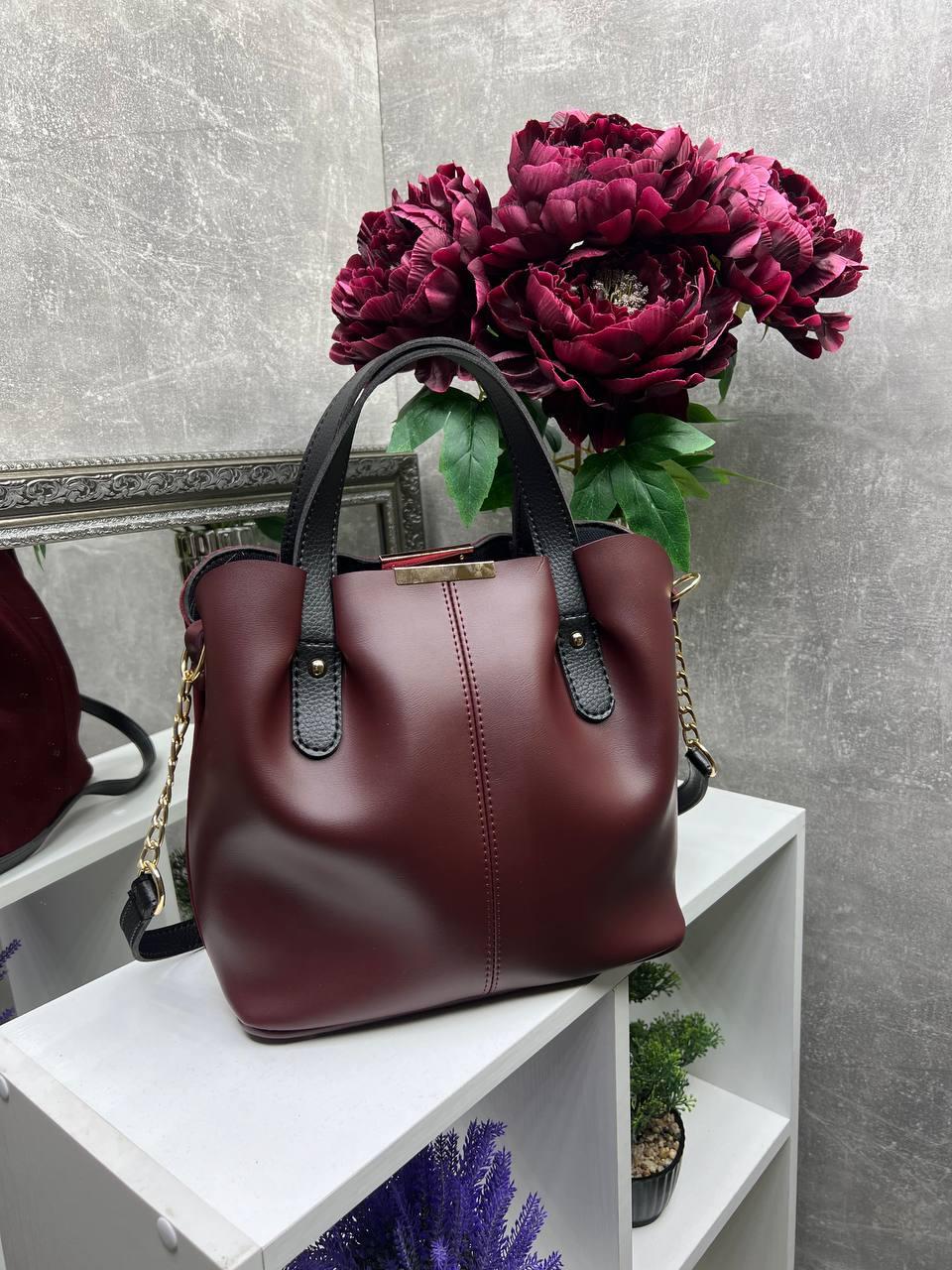 Сумка стильная женская вместительная через плечо с плечевым ремнем Бордовый - фото 7 Сумка стильная женская вместительная через плечо с плечевым ремнем Бордовый - фото 7