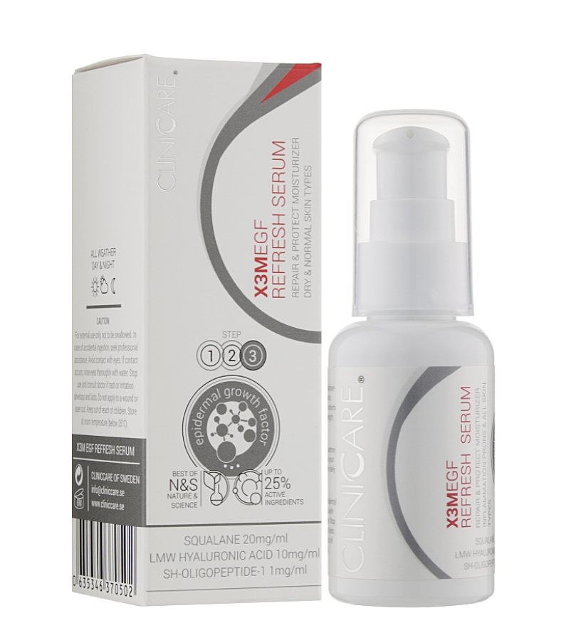 Сыворотка восстановительная ClinicCare X3M EGF Refresh с гиалуроновой кислотой/скваланом и EGF-пептидами 50 мл (C1166)