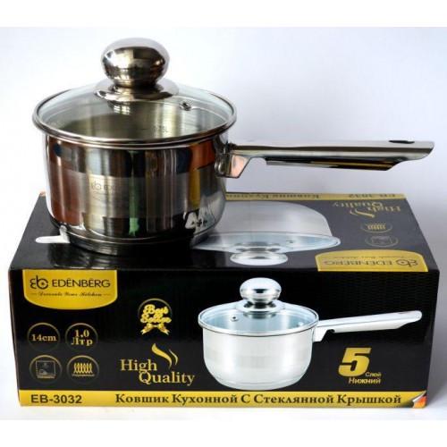 Ківш зі скляною кришкою Edenberg з індукційним дном 1,5 л (EB-3033) - фото 2 Ківш зі скляною кришкою Edenberg з індукційним дном 1,5 л (EB-3033) - фото 2