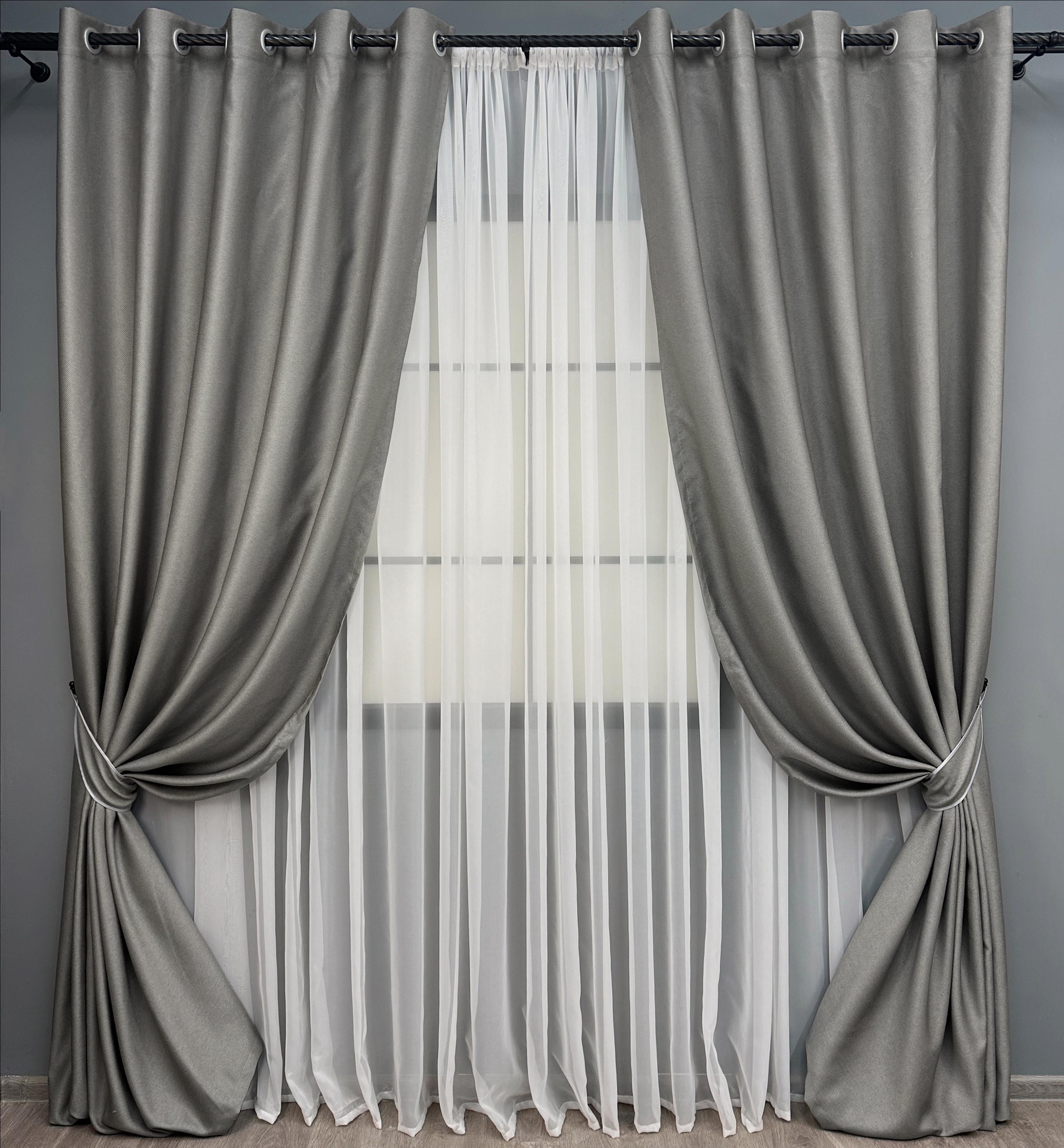 Комплект готових штор на люверсах VR-Textil TERRA LUXE № 1862ш рогожка 150х270 см 2 шт. Сірий (37-0311)