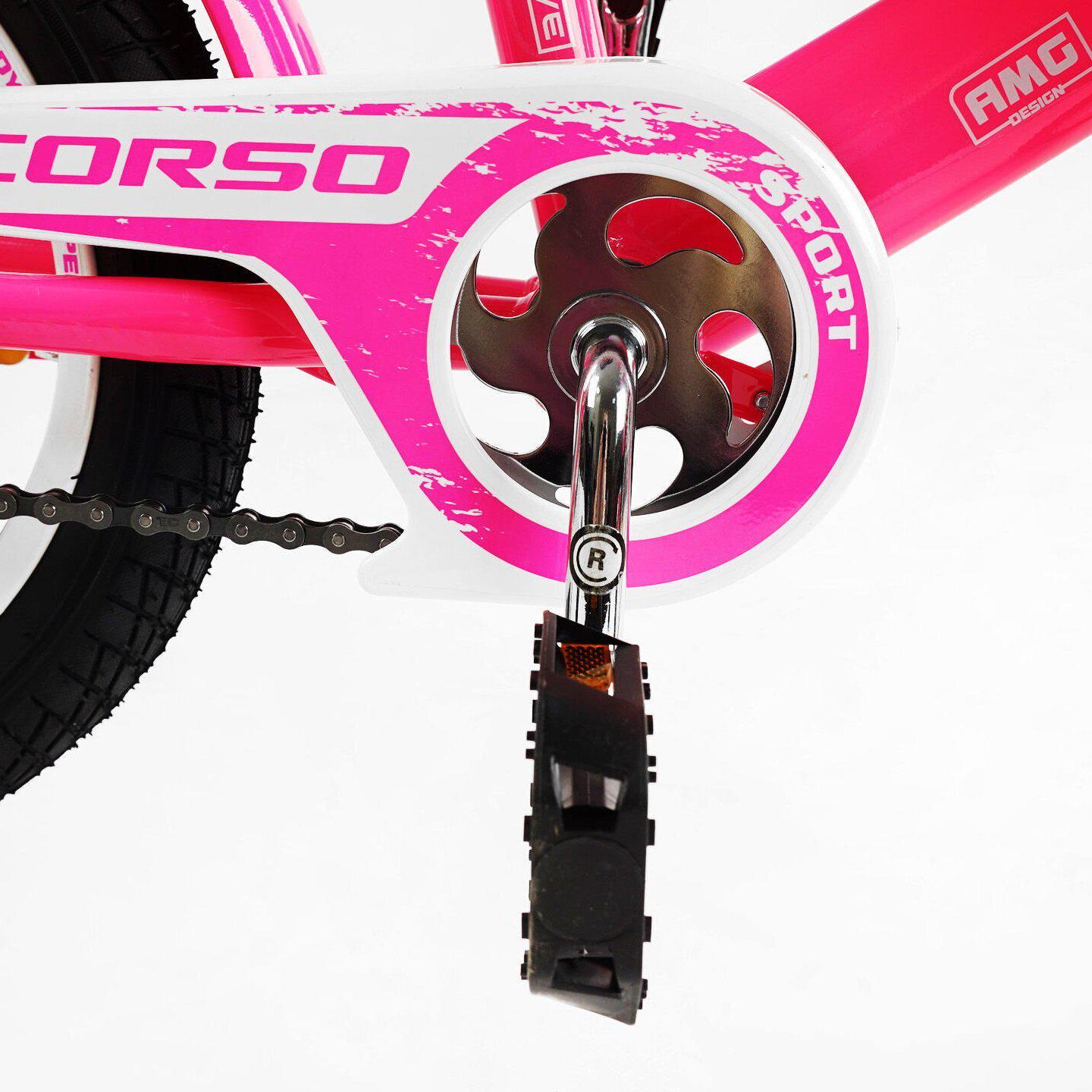 Велосипед двоколісний Corso MAXIS 14" для дівчинки з кошиком та багажником Малиновий - фото 4