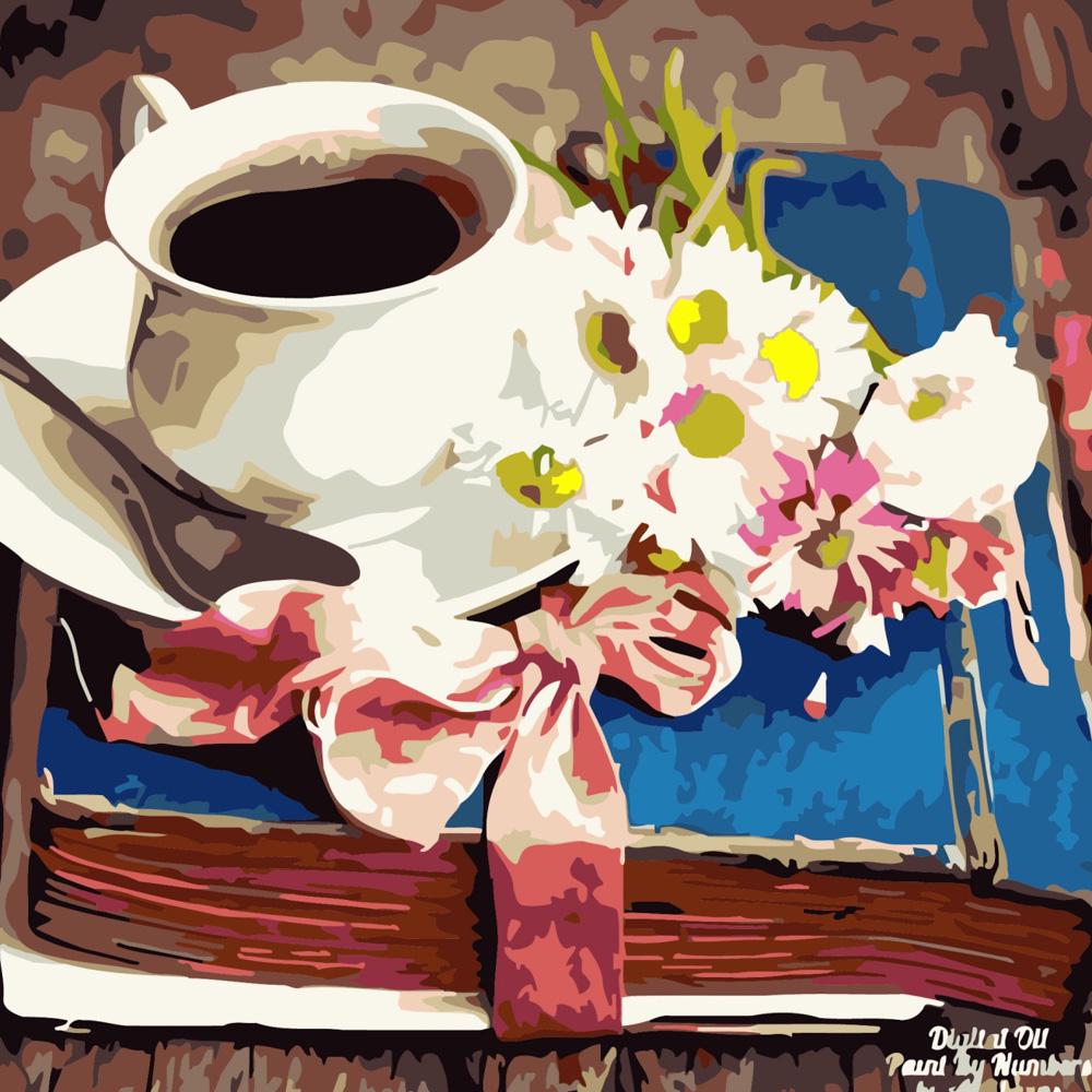 Картина по номерам Strateg Премиум Чаепитие на книге 40х40 см (SK011)