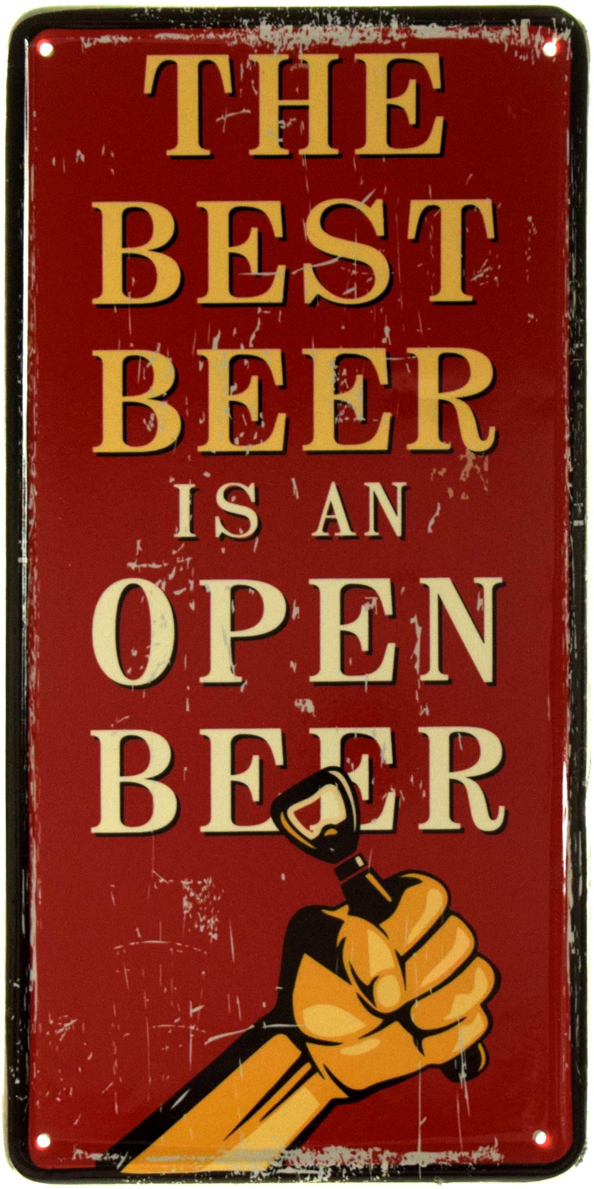 Табличка металлическая Лучшее Пиво-Открытое Пиво Открывалка/The Best Beer Is An Open Beer 15x30 см