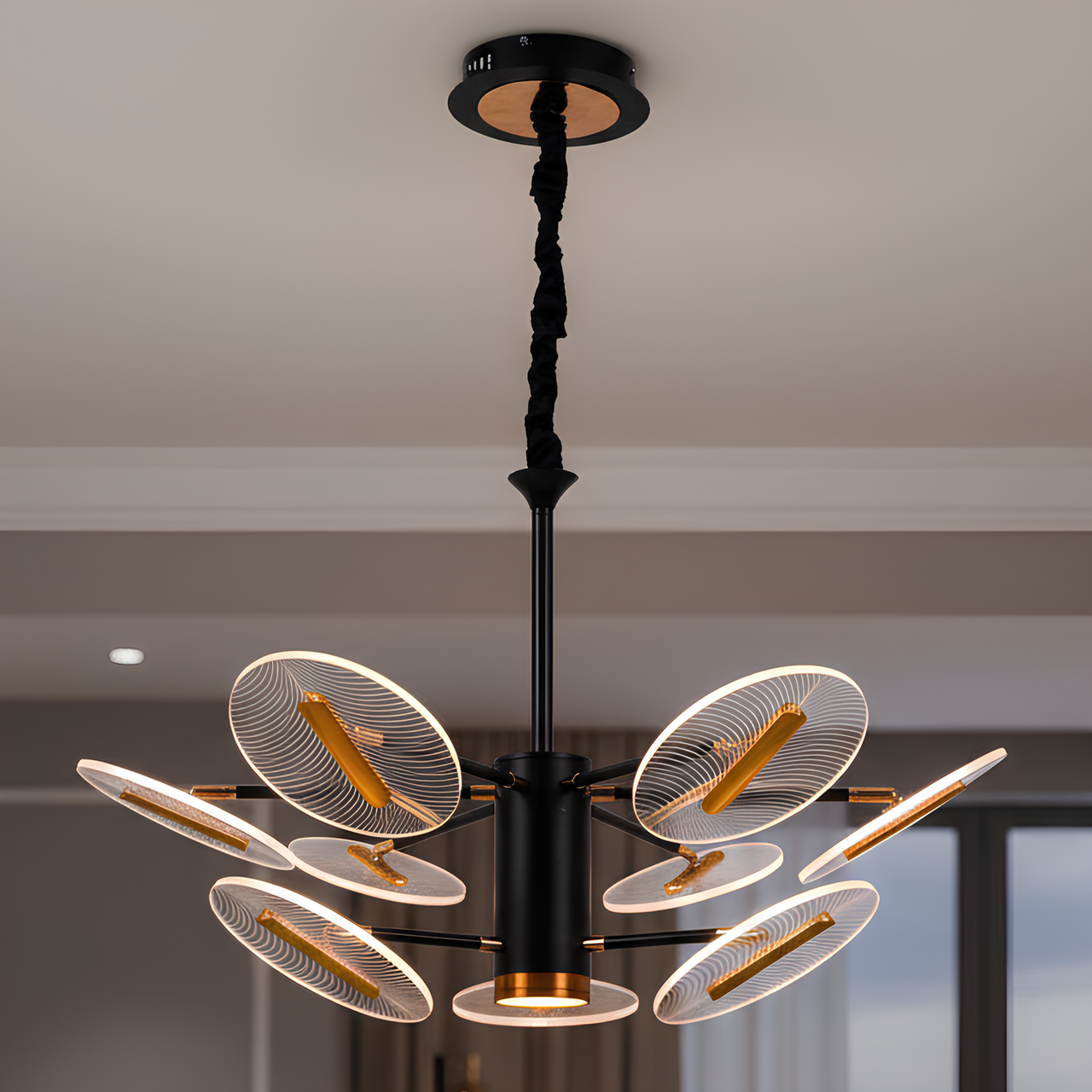 Люстра светодиодная Sirius 80W с круглыми рассеивателями 3000-6500K с пультом Черный/Золотой (N 3713-B-6+3)