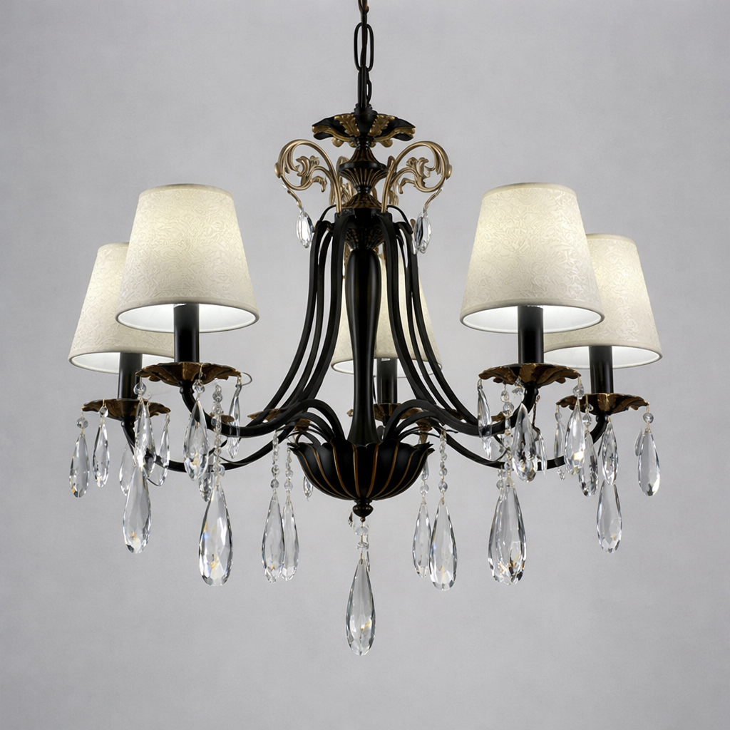 Люстра кришталева з абажурами на 5 ламп (612_260)