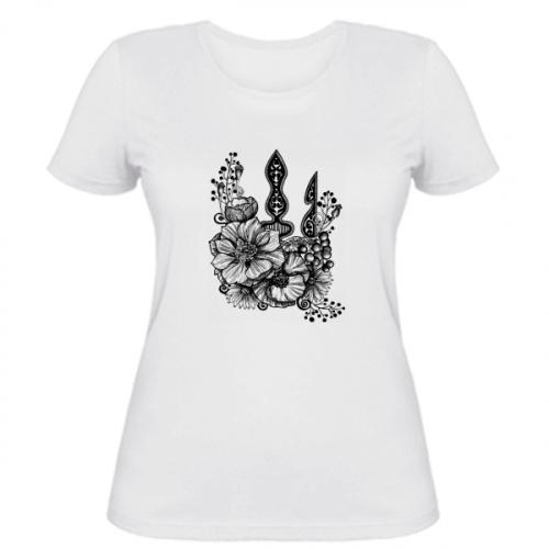 Футболка жіноча Coat of arms and flowers monochrome XS Білий (4231573-1-106819-XS)
