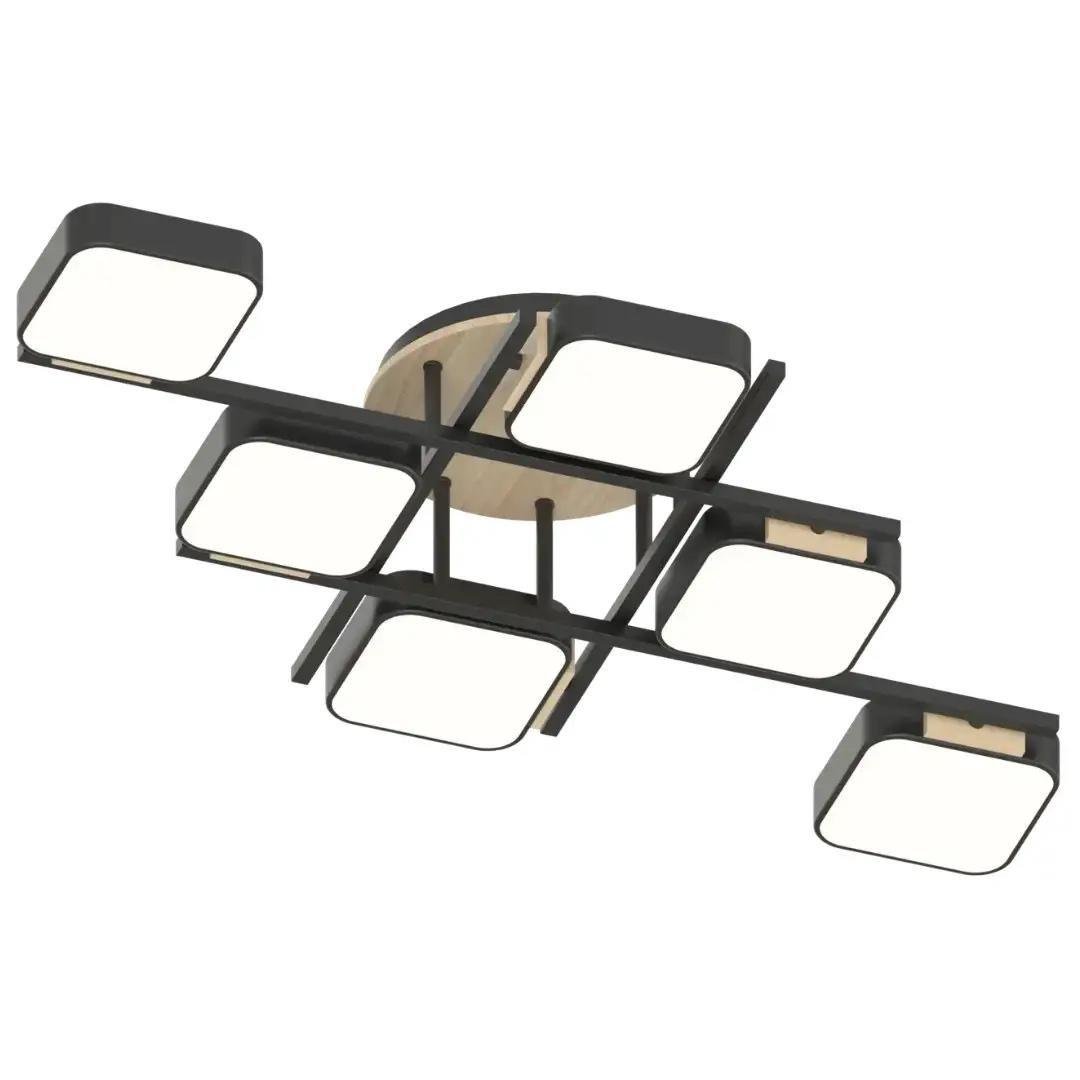 Люстра потолочная светодиодная Valeso V XI3358-6 BK+WOOD 108W (00000140623)