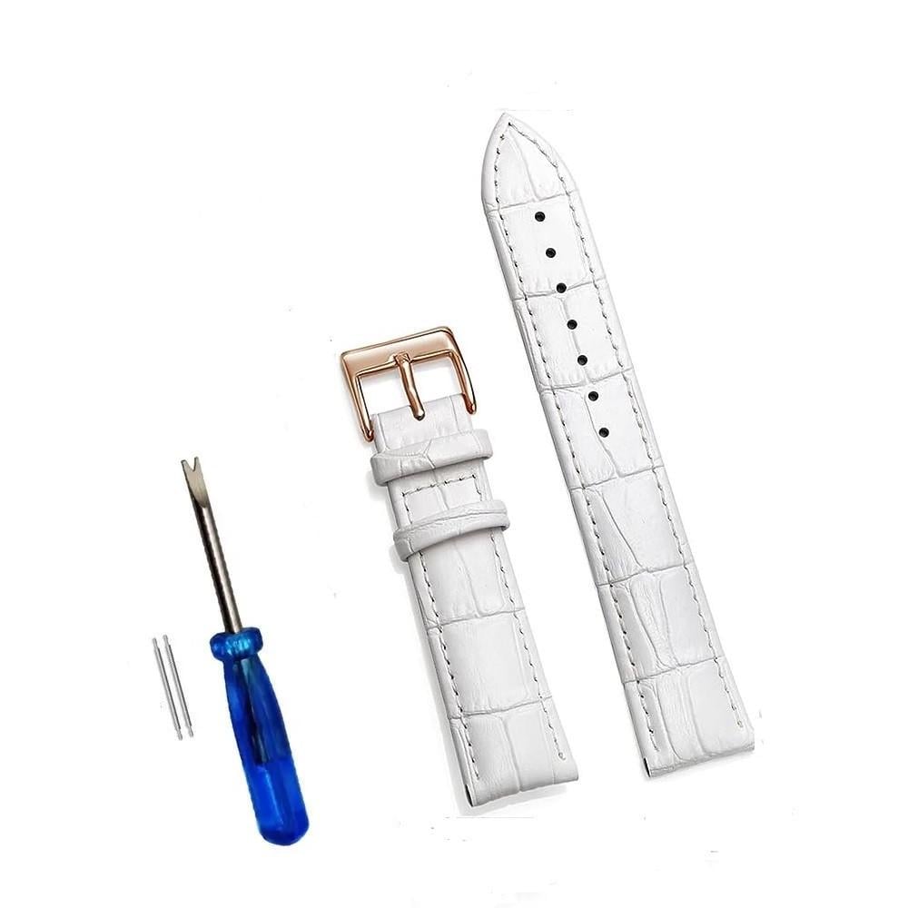 Ремінець для годинника шкіряний 20 мм пряжка рожеве золото Білий (05.01.17.WRG)