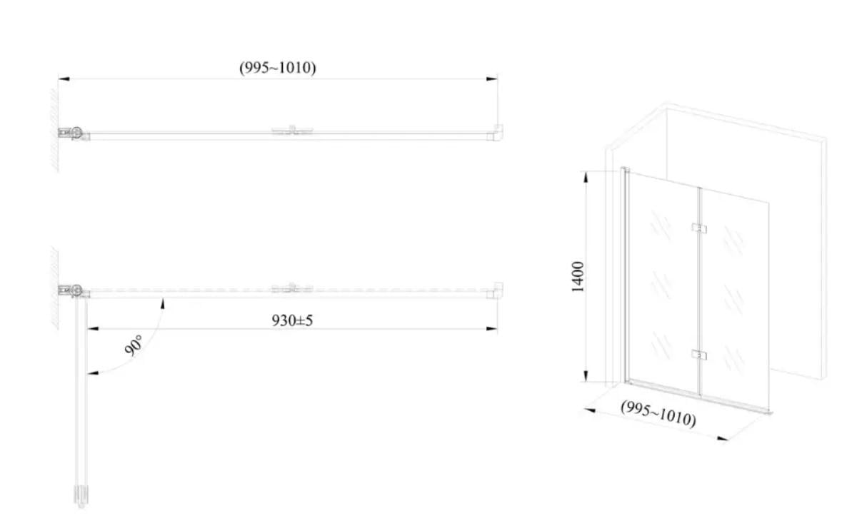 Стеклянная шторка для ванны AVKO Glass RDW02-J2 100x140 см Black - фото 3