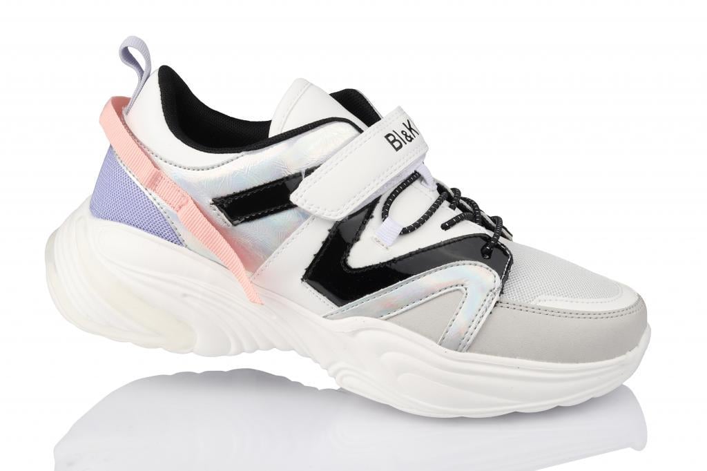 Кроссовки для девочек 0684 в сетку р. 38 Бело-серебристый