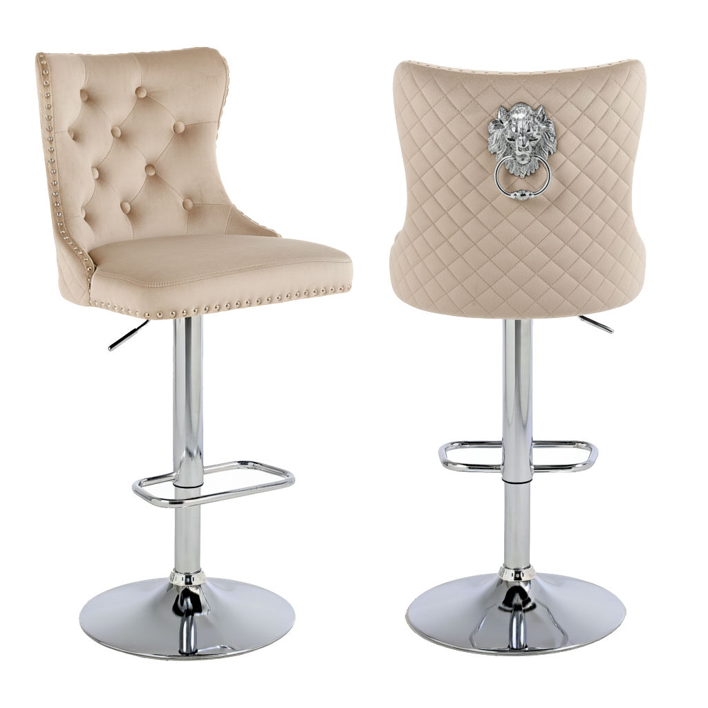 Барний стілець Crystal Velvet з декоративним левом Бежевий (29732733) - фото 2