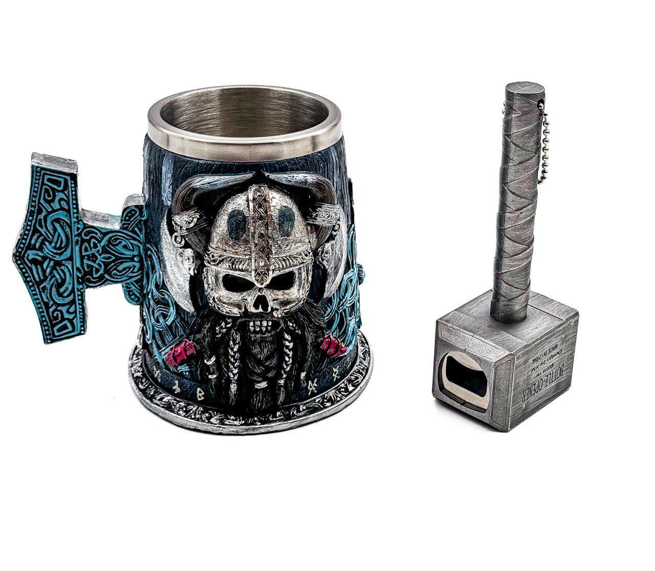 Кружка Викинг с молотом Тора 500 мл с открывалкой молот (17499650)