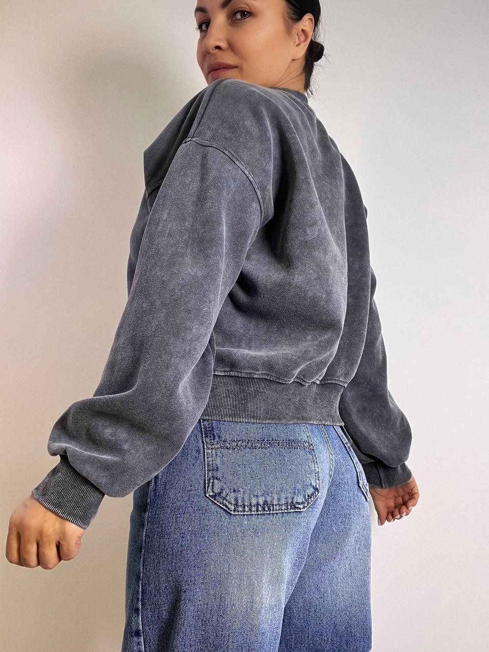 Свитшот женский JOY ONE 25177 свободный крой средняя длина вареный тай-дай OS Графитовый (3385) - фото 6