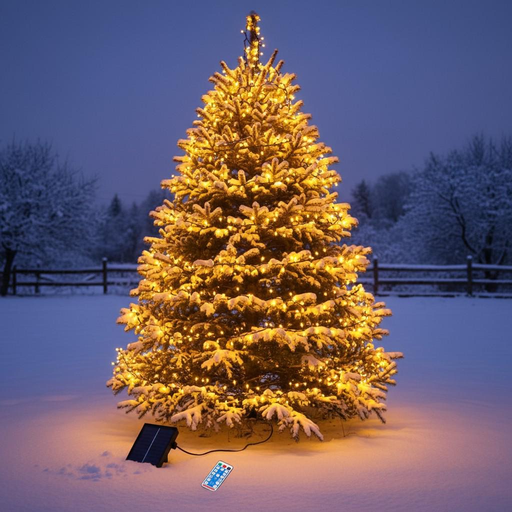 Гірлянда-нитка вулична із сонячною батареєю та пультом 50 м 500LED Чорний/Жовтий (SB500L50MBY) - фото 5