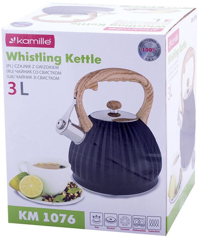 Чайник Kamille Whistling Kettle Black з нержавіючої сталі зі свистком 3 л Чорний (KM-1076) - фото 7