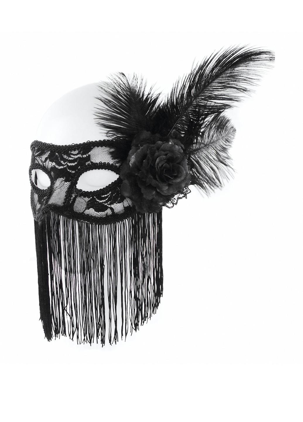 Маска бальная с пером и бахромой (19-845BLK)