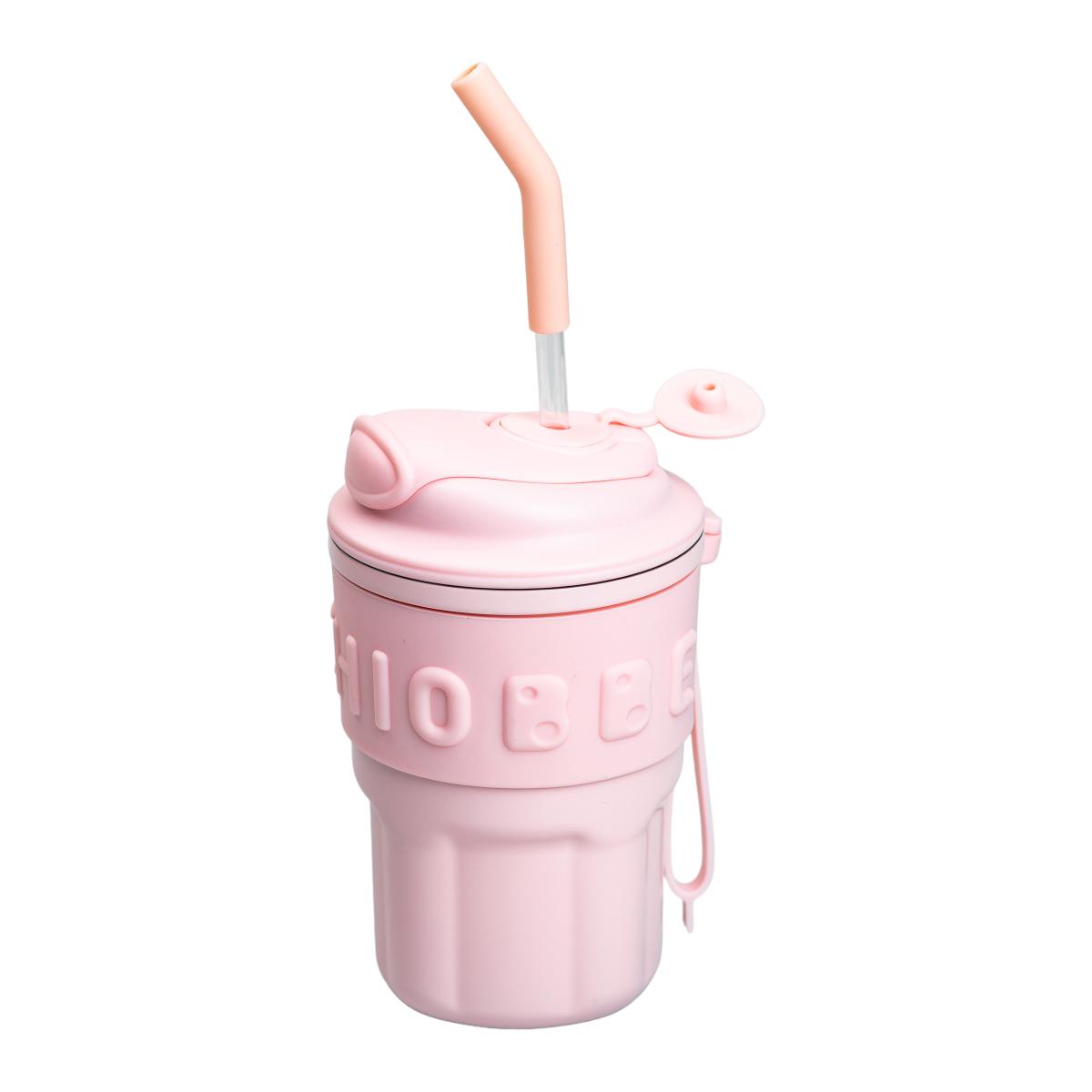 Термочашка Yiwu HP-14-18P Chiobbe 450 мл із трубочкою рожева (118-107-HP-14-18P) - фото 3