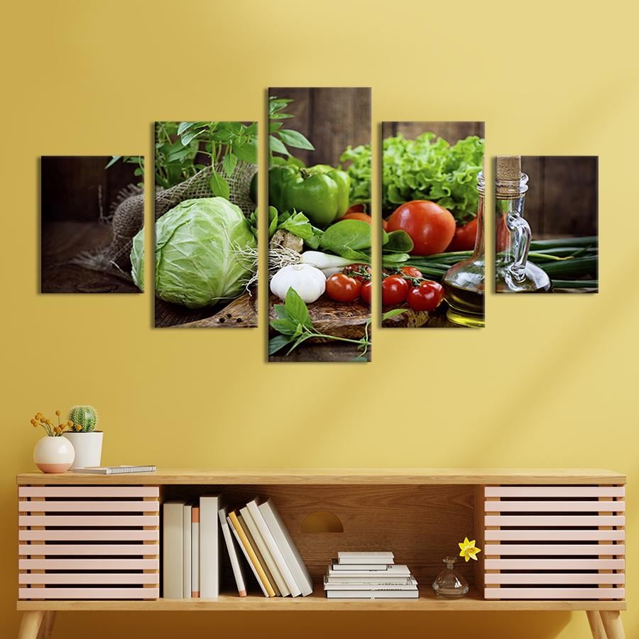 Модульная картина из 5 частей на холсте Овощи на деревянном столе 187x94 см (279-52)