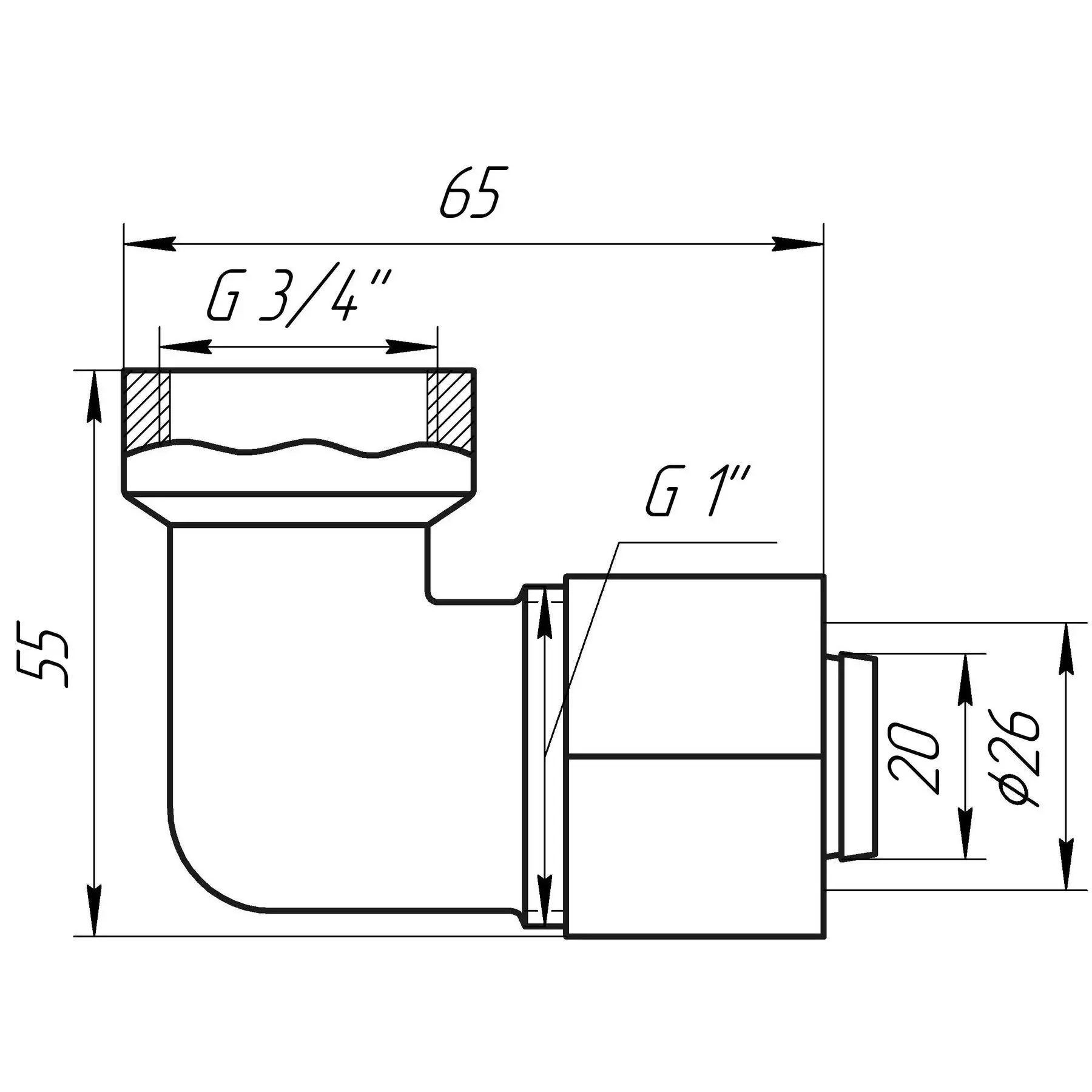 Угольник с внутренней резьбой APE ITALY 752 L 3/4х26 (GSR-000000867) - фото 3