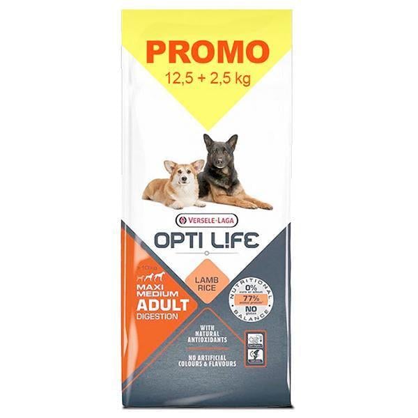 Корм сухой для взрослых собак Opti Life Digestion Medium&Max Promo Premium средних и крупных пород 12,5 кг + 2,5 кг (310168)